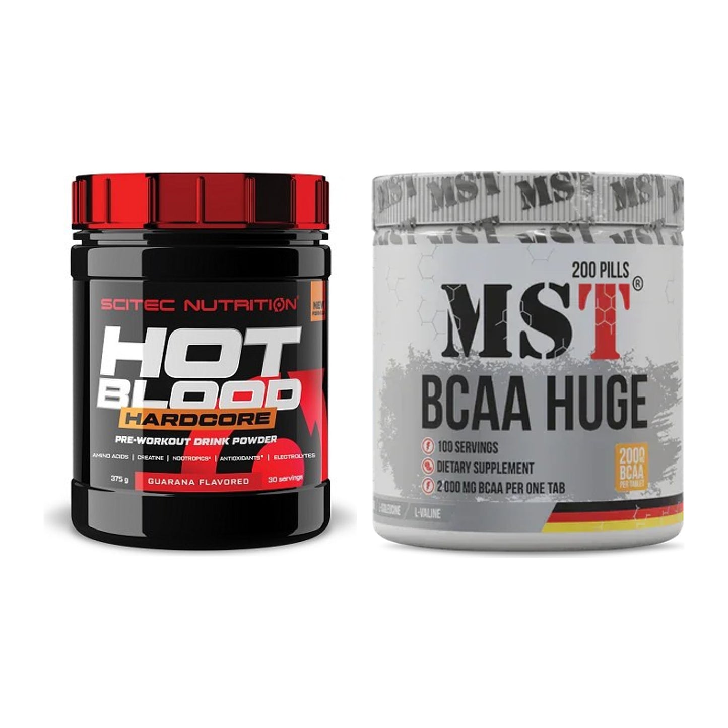 Trainings-Set: Scitec Hot Blood Hardcore + MST BCAA Huge 200 Tabl./ – alle enthaltenen Artikel