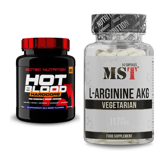 Trainings-Set: Scitec Hot Blood Hardcore + MST Arginin AAKG 1178mg – alle enthaltenen Artikel
