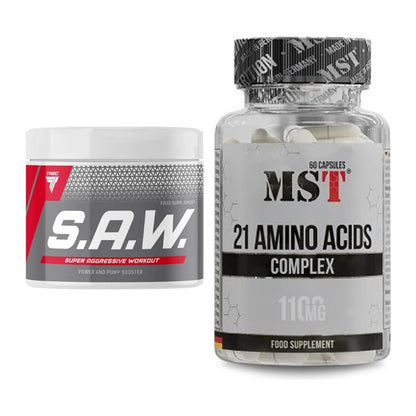 Trainings-Set: Trec Nutrition SAW Booster + MST 21 Amino Acids – alle enthaltenen Artikel