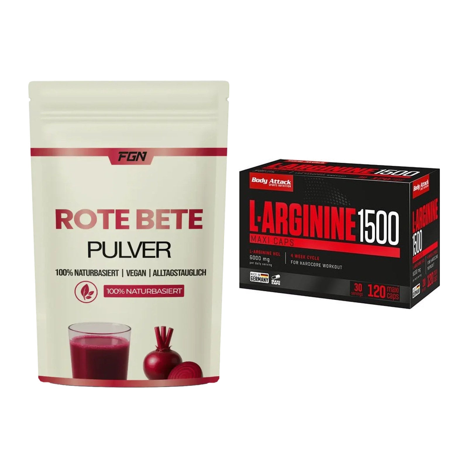 Trainings-Set: FGN Rote Beete Pulver + Body Attack L-Arginin 1500 – alle enthaltenen Artikel