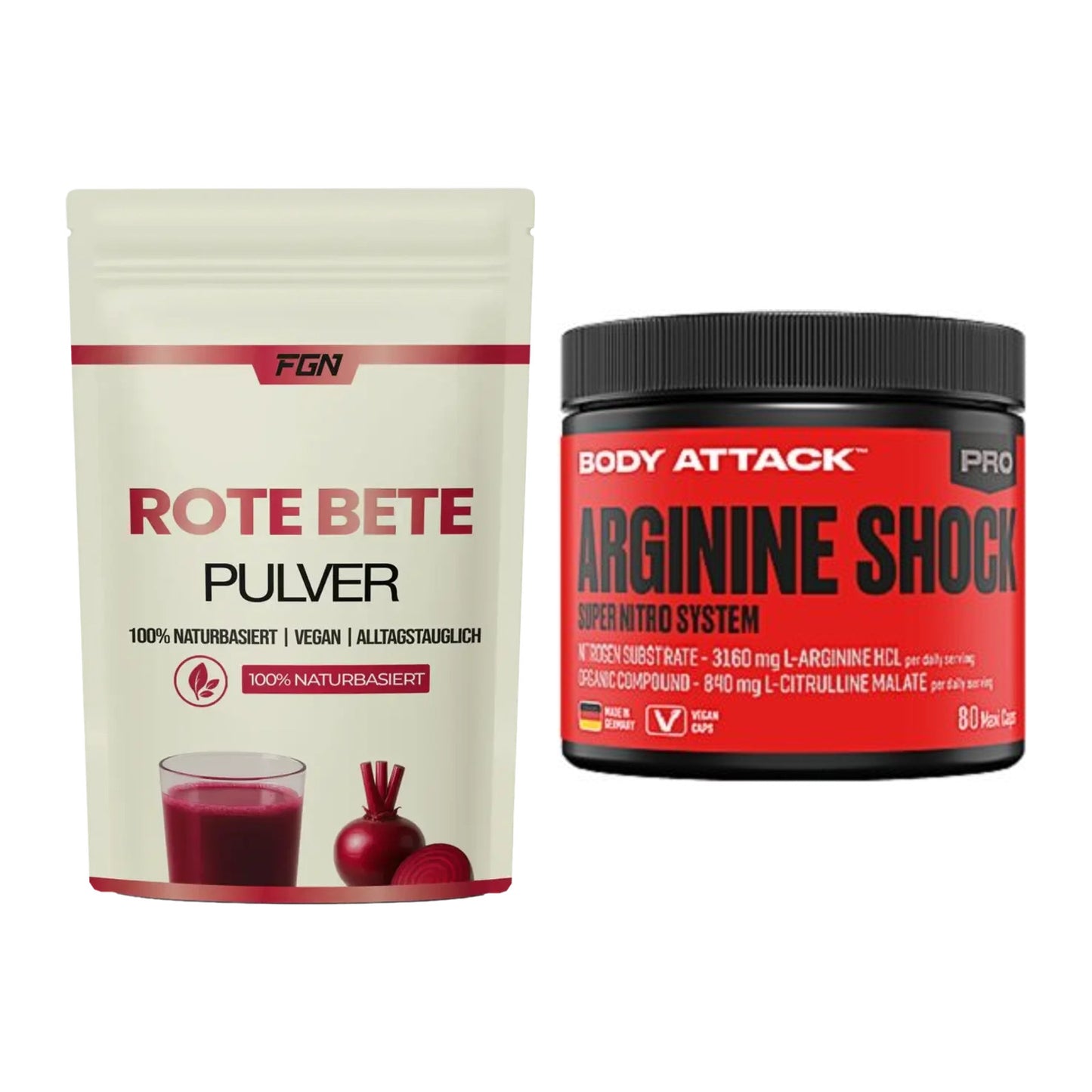 Trainings-Set: FGN Rote Beete Pulver + Body Attack Arginine Shock – alle enthaltenen Artikel