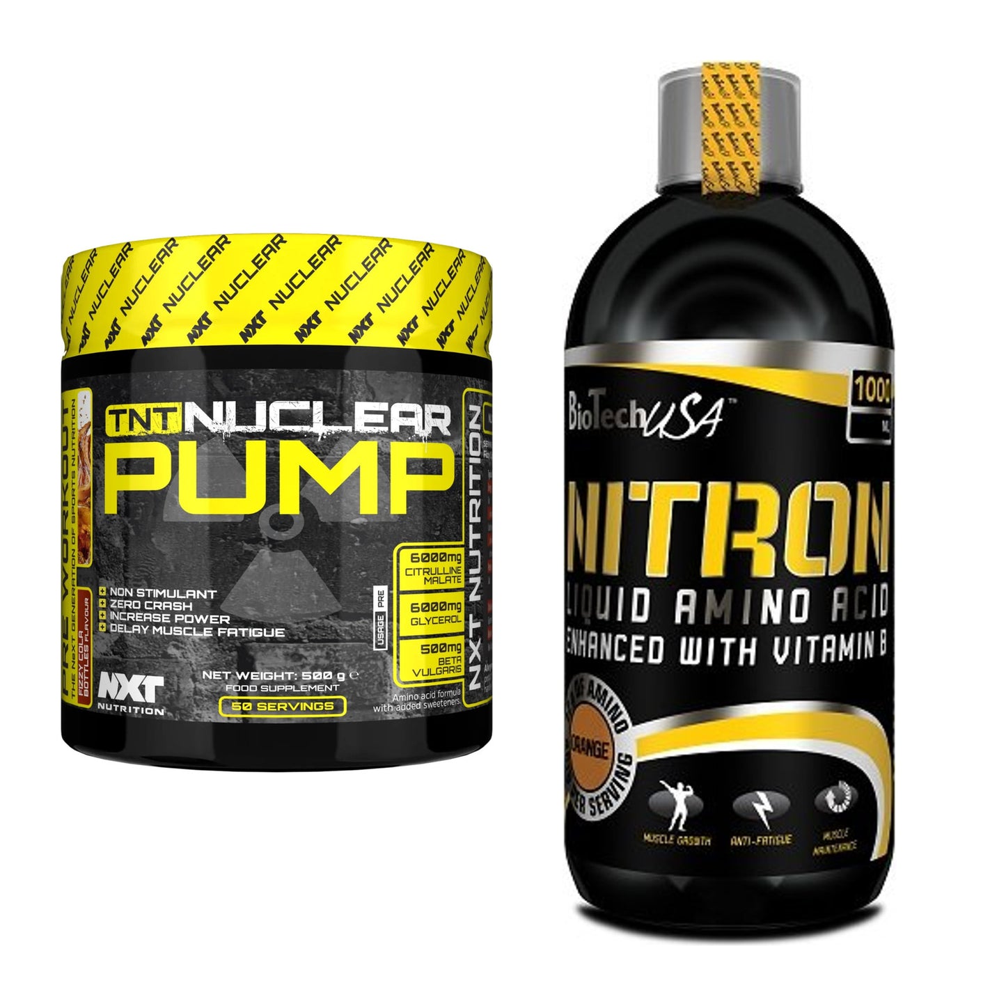 Trainings-Set: NXT Nutrition TNT Nuclear Pump + BioTech Liquid Amino – alle enthaltenen Artikel