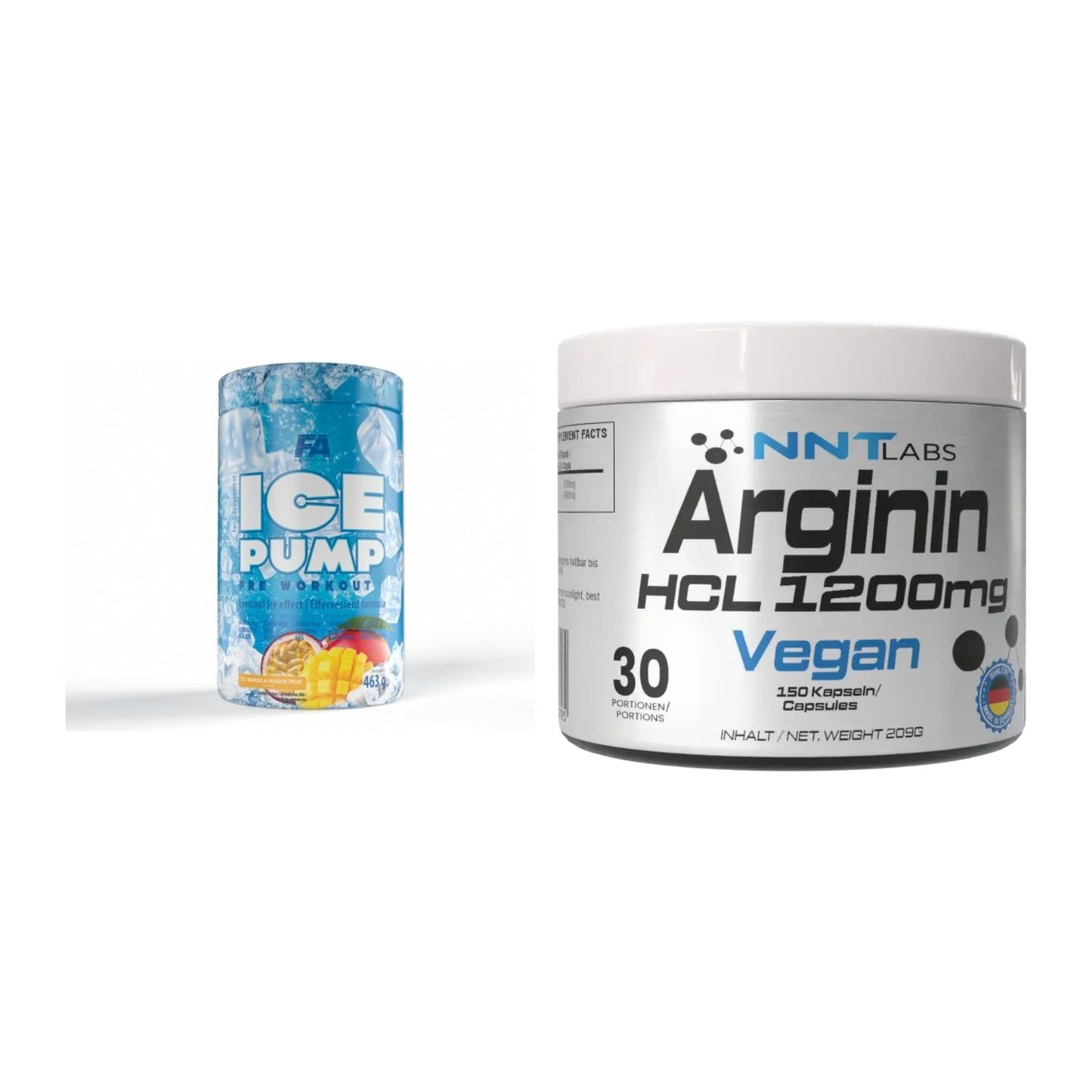 Trainings-Set: FA Nutrition ICE Pump + NNT Arginin HCL 1200 mg – alle enthaltenen Artikel