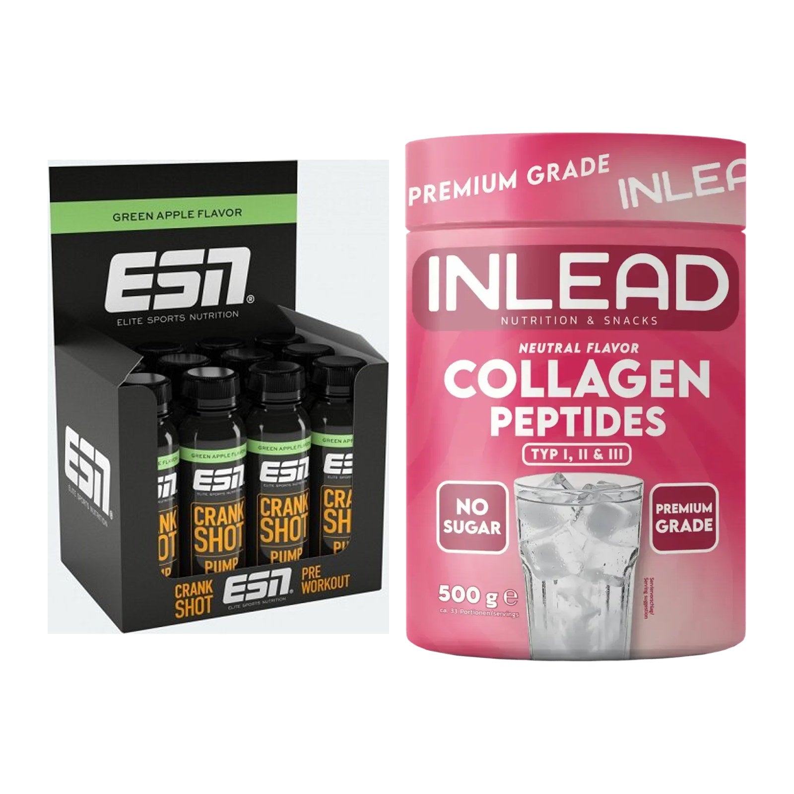 Trainings-Set: ESN Crank Pump Shot + INLEAD Collagen Peptides – alle enthaltenen Artikel