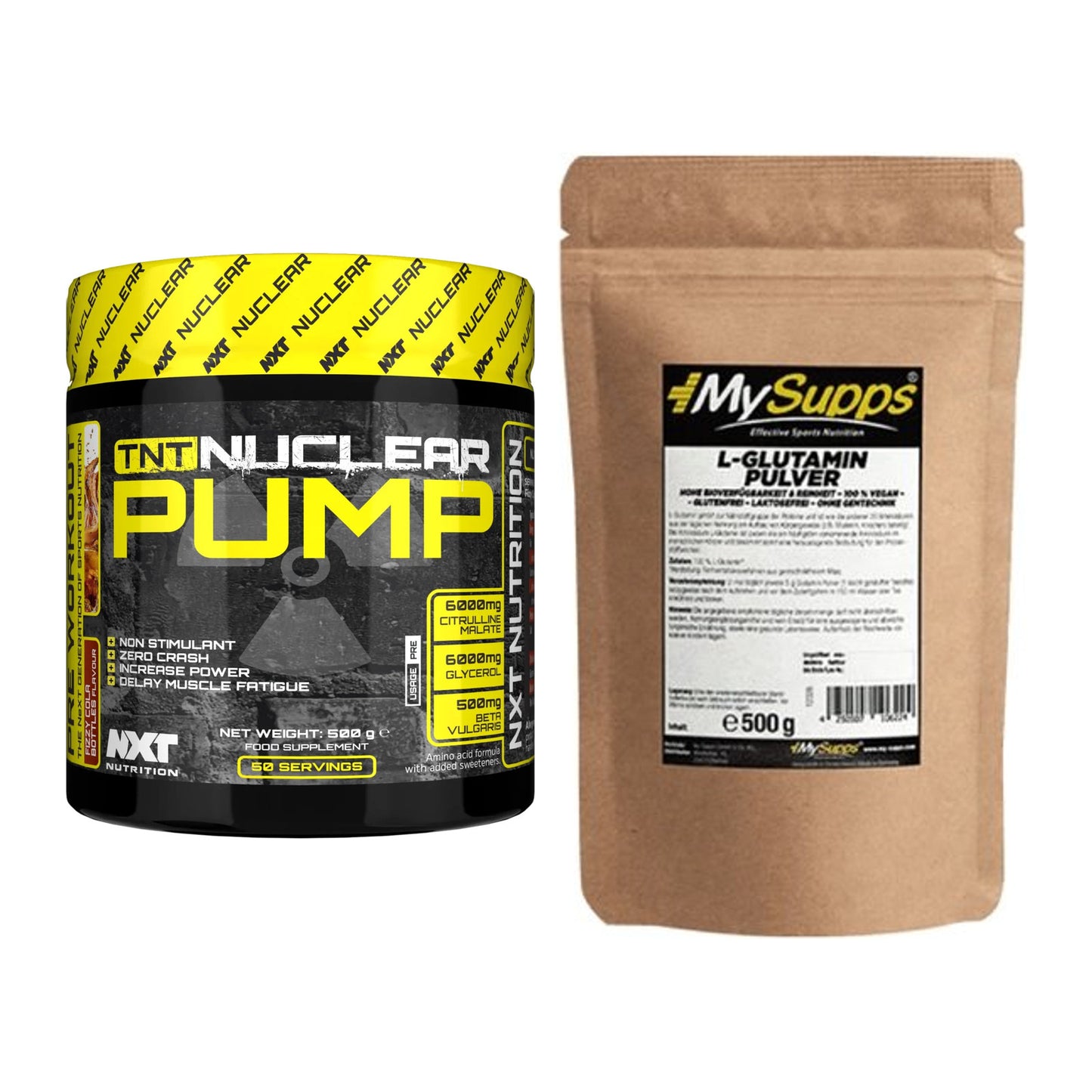 Trainings-Set: NXT Nutrition TNT Nuclear Pump + MySupps Glutamine – alle enthaltenen Artikel