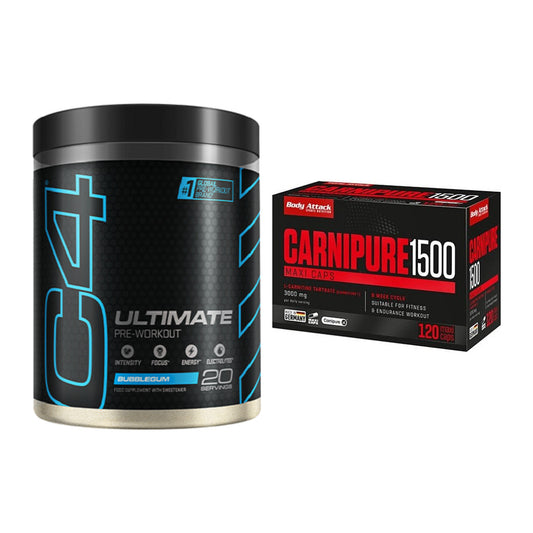 Тренировъчен комплект: Cellucor C4 ULTIMATE 20 + Body Attack Carnipure 1500 - всички артикули са включени