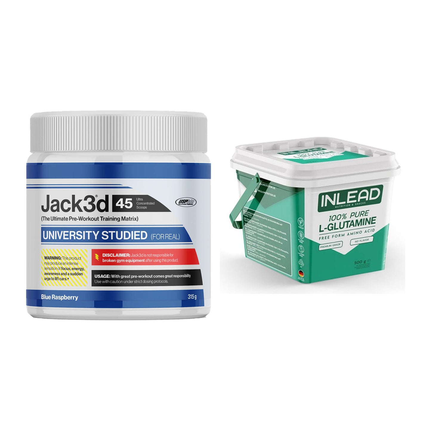 Trainings-Set: USP Labs Jack3d 45 Serv. + INLEAD L-Glutamine – alle enthaltenen Artikel