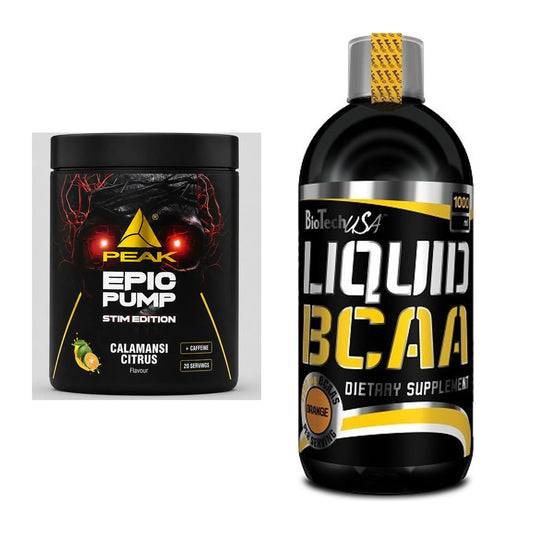 Trainings-Set: Peak Epic Pump Stim Edition + BioTech Liquid BCAA – alle enthaltenen Artikel
