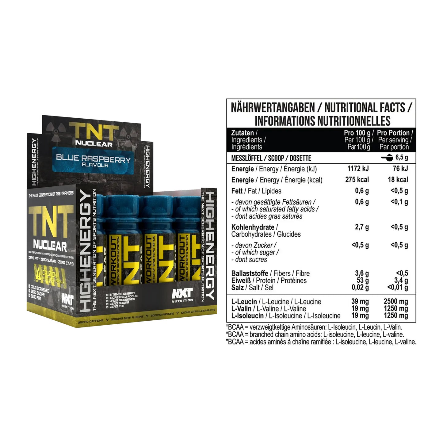 Trainings-Set: NXT Nutrition TNT Nuclear Shots + MST BCAA Zero – alle enthaltenen Artikel
