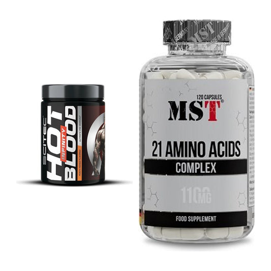 Träningsset: Scitec Hot Blood INFINITY + MST 21 Aminosyror - allt ingår
