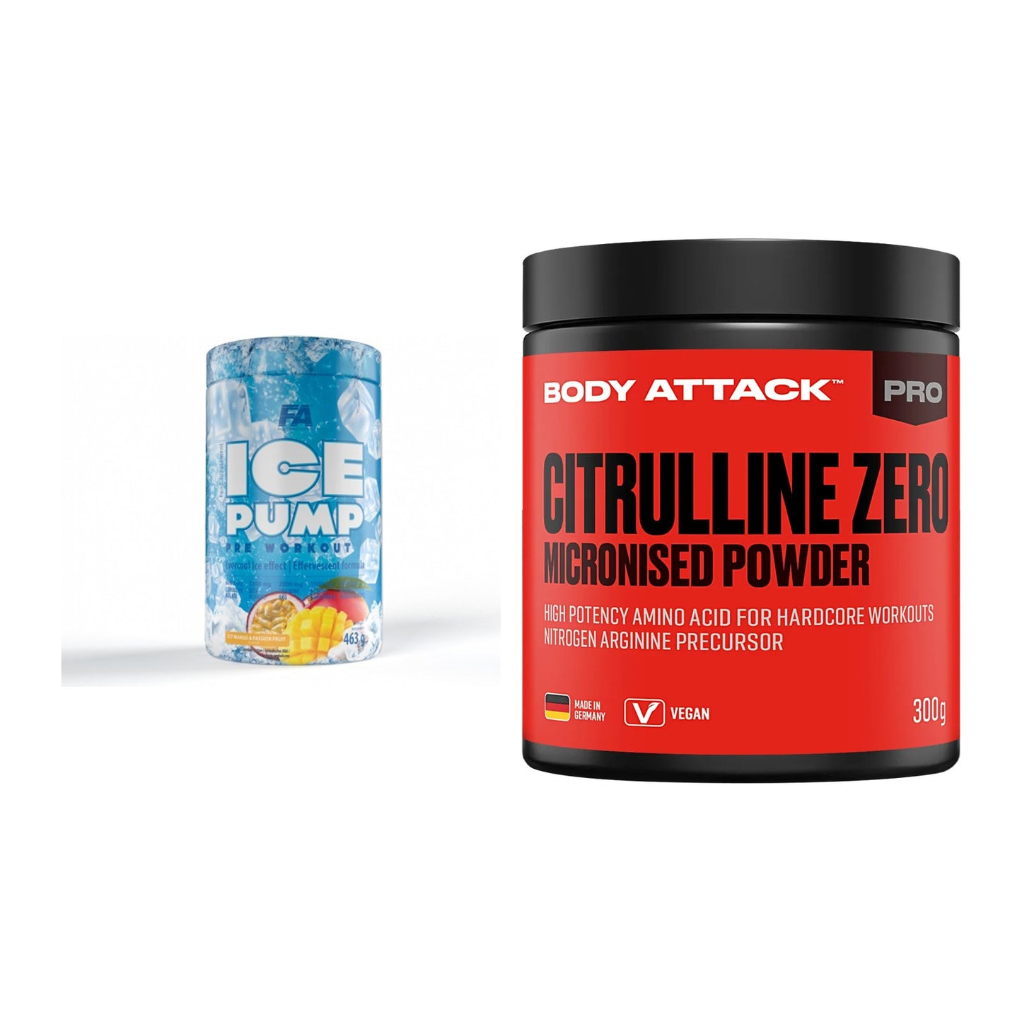 Trainings-Set: FA Nutrition ICE Pump + Body Attack 100 % – alle enthaltenen Artikel