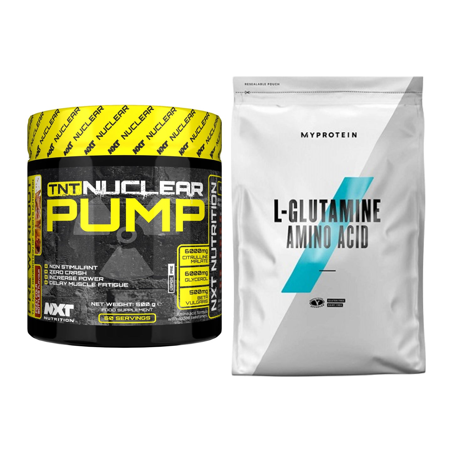 Trainings-Set: NXT Nutrition TNT Nuclear Pump + MyProtein Glutamin – alle enthaltenen Artikel