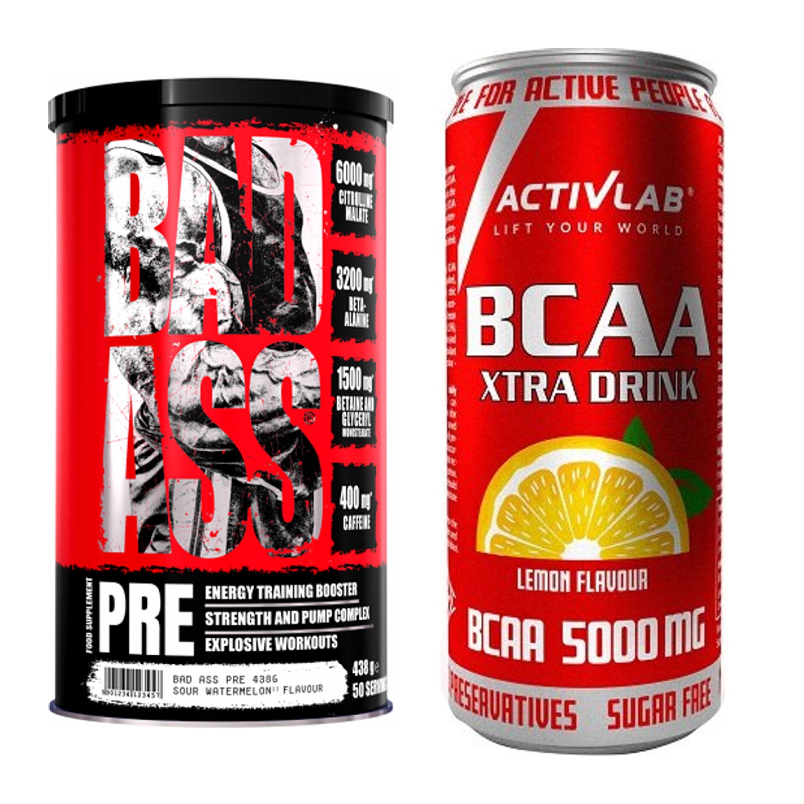 Trainings-Set: BAD ASS Pre + Activlab BCAA Xtra Drink 5000mg – alle enthaltenen Artikel