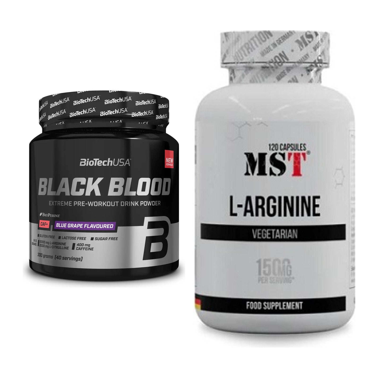 Trainings-Set: BioTech Black Blood CAF + MST L-Arginine 120 Kaps. – alle enthaltenen Artikel