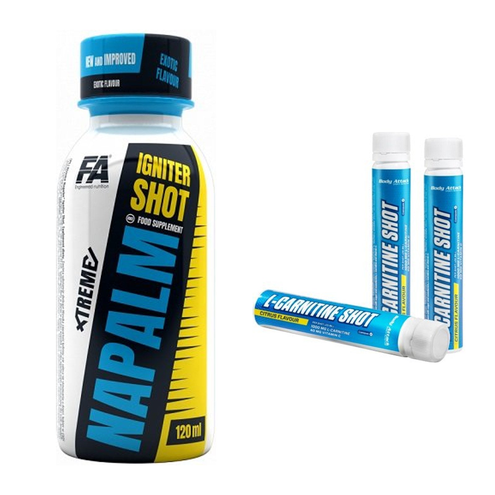 Trainings-Set: FA Nutrition Xtreme Napalm + Body Attack L-Carnitine – alle enthaltenen Artikel