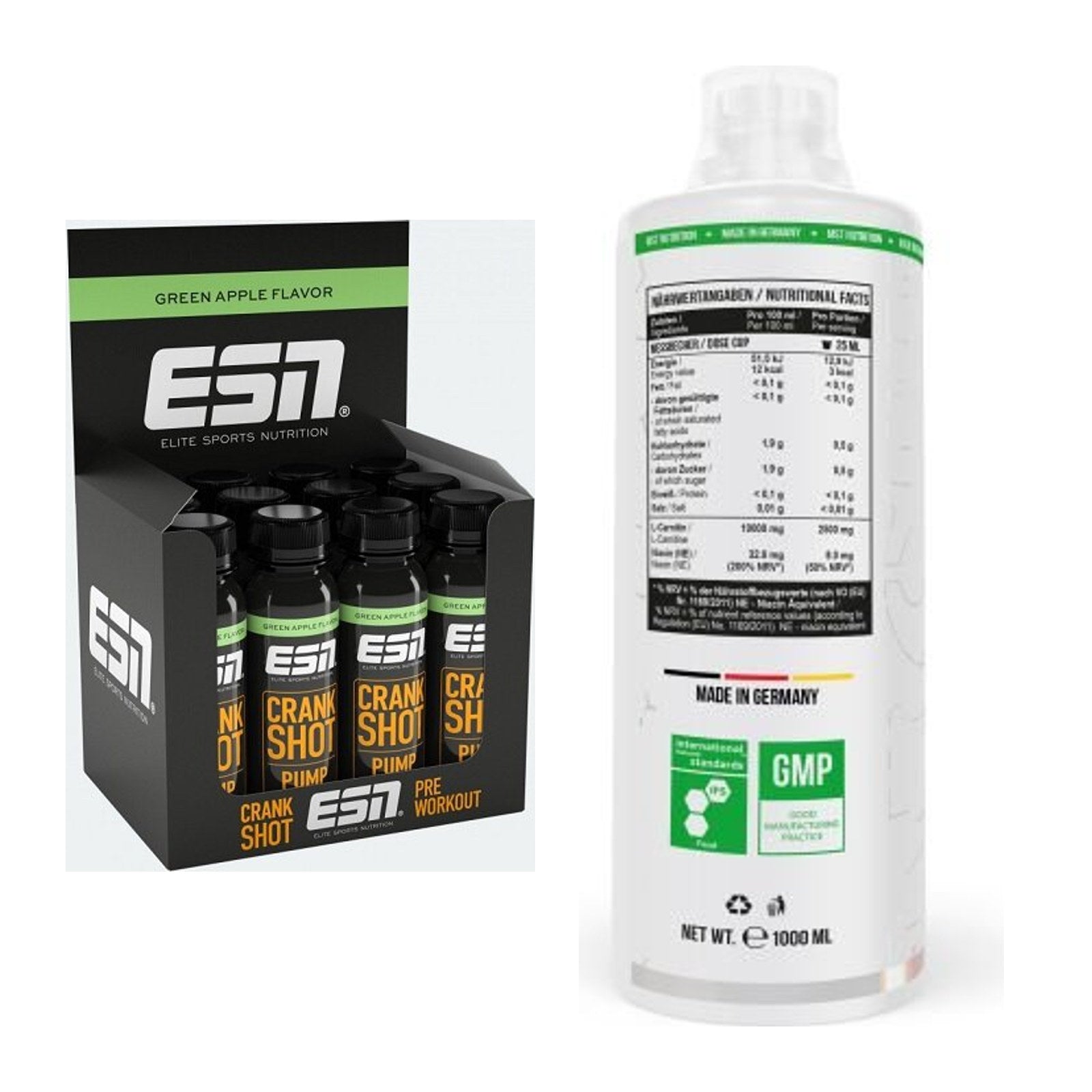Trainings-Set: ESN Crank Pump Shot + MST L-Carnitine 100.000 (1000ml) – alle enthaltenen Artikel