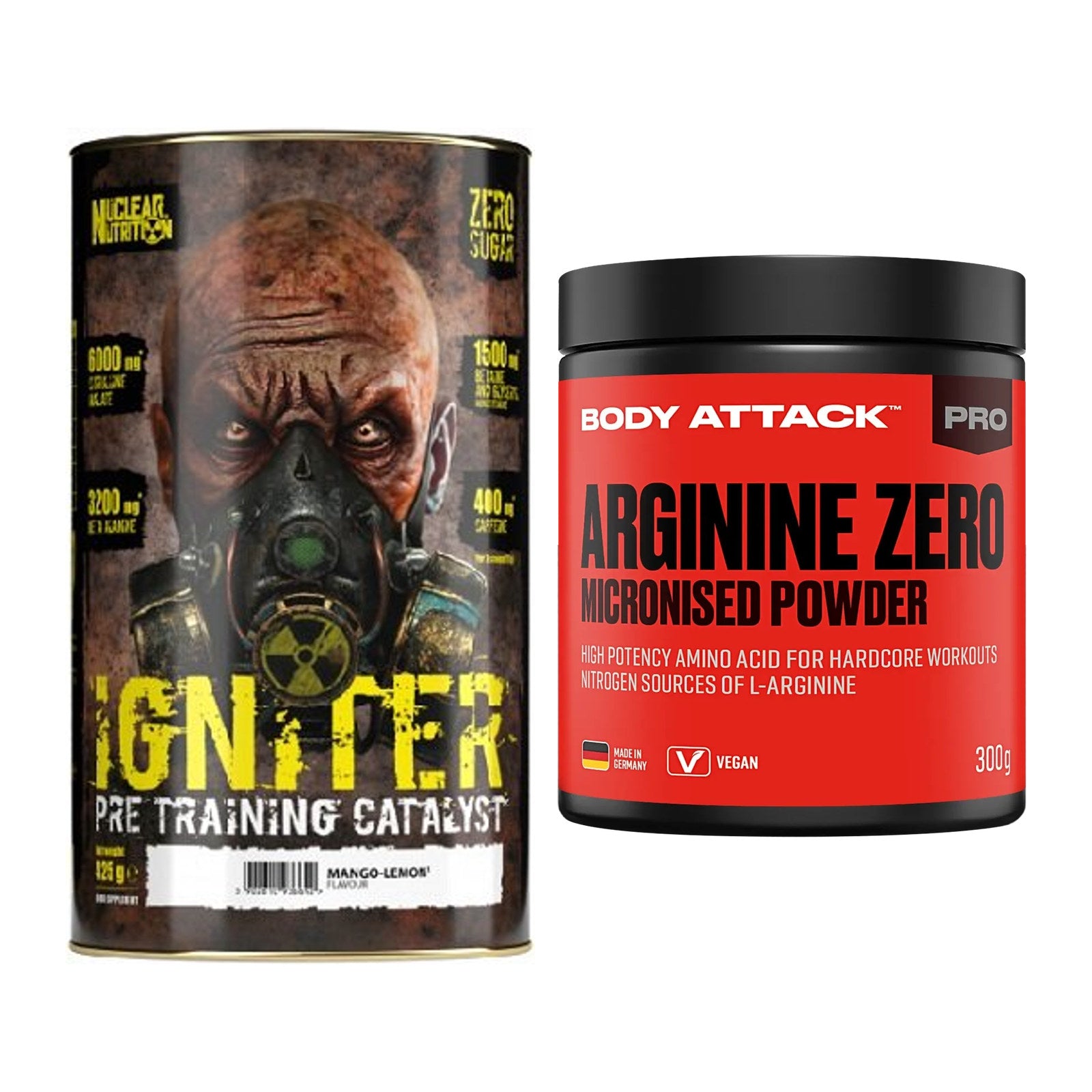 Trainings-Set: Nuclear Nutrition IGNITER + Body Attack 100 % Arginine – alle enthaltenen Artikel