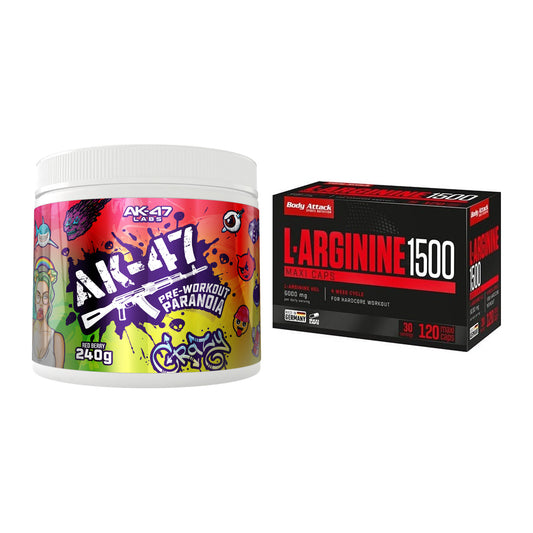 Trainings-Set: AK47 Labs Pre-Workout + Body Attack L-Arginin 1500 – alle enthaltenen Artikel