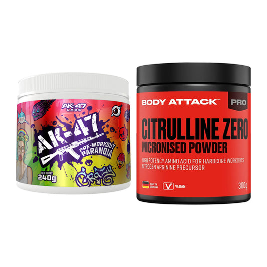 Trainings-Set: AK47 Labs Pre-Workout + Body Attack 100 % – alle enthaltenen Artikel