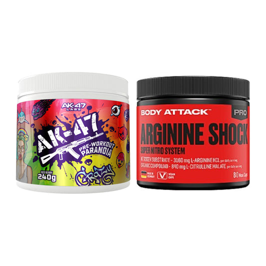 Trainings-Set: AK47 Labs Pre-Workout + Body Attack Arginine Shock – alle enthaltenen Artikel