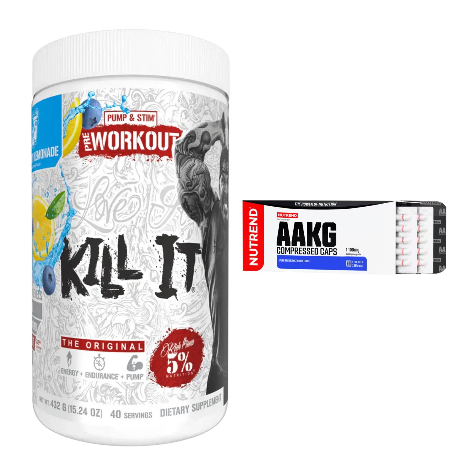 Trainings-Set: Rich Piana 5% Nutrition + Nutrend AAKG Compressed – alle enthaltenen Artikel