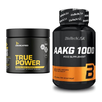 Trainings-Set: Dedicated True Power + BioTech AAKG 1000mg 100 Tabl. – alle enthaltenen Artikel