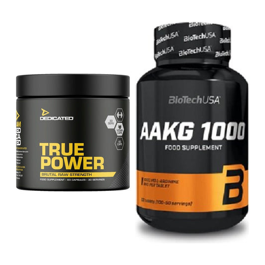Trainings-Set: Dedicated True Power + BioTech AAKG 1000mg 100 Tabl. – alle enthaltenen Artikel