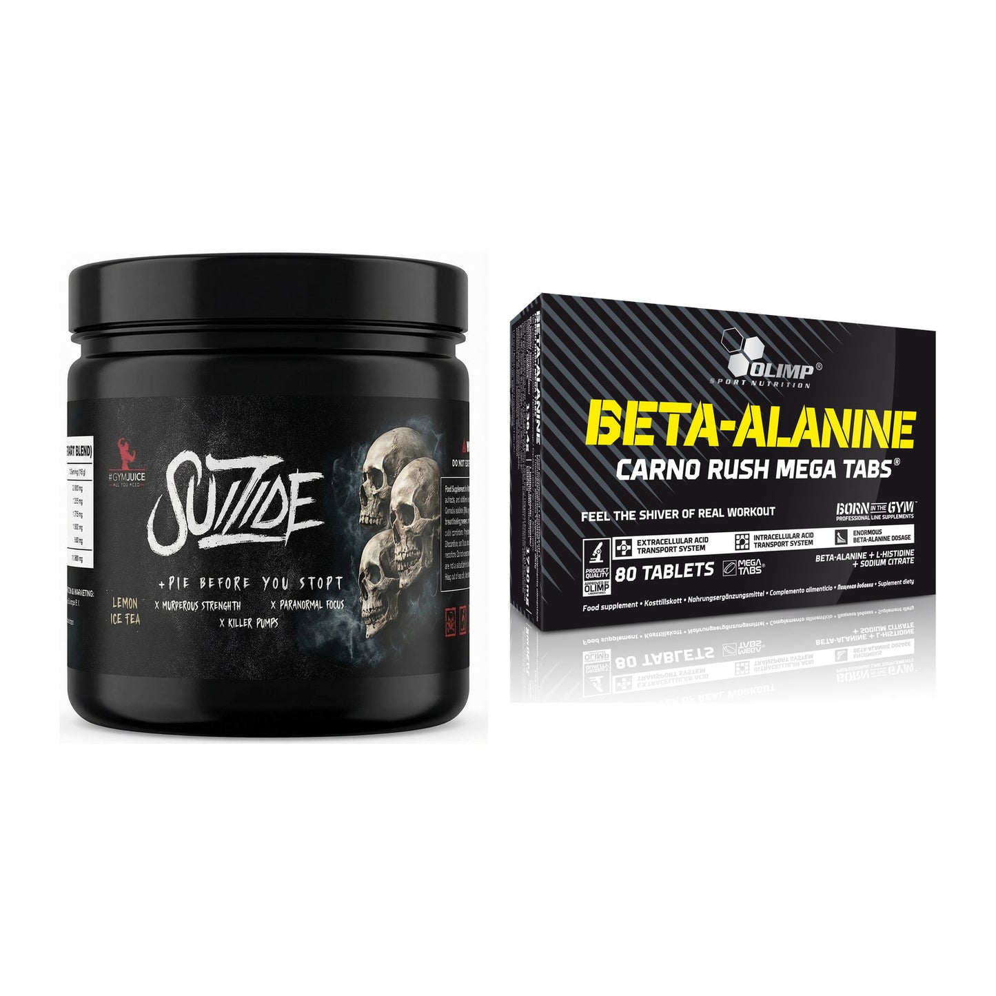Trainings-Set: #GYMJUICE SUIZIDE Booster + Olimp Beta-Alanin Carno – alle enthaltenen Artikel