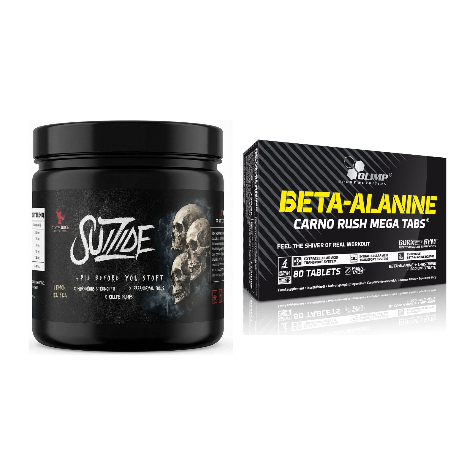 Trainings-Set: #GYMJUICE SUIZIDE Booster + Olimp Beta-Alanin Carno – alle enthaltenen Artikel