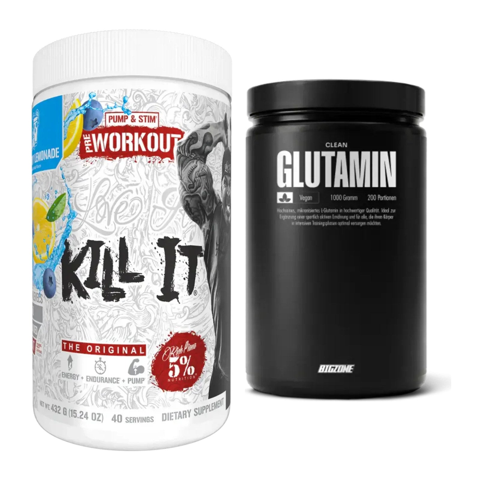 Trainings-Set: Rich Piana 5% Nutrition Kill It + Big Zone Glutamin – alle enthaltenen Artikel