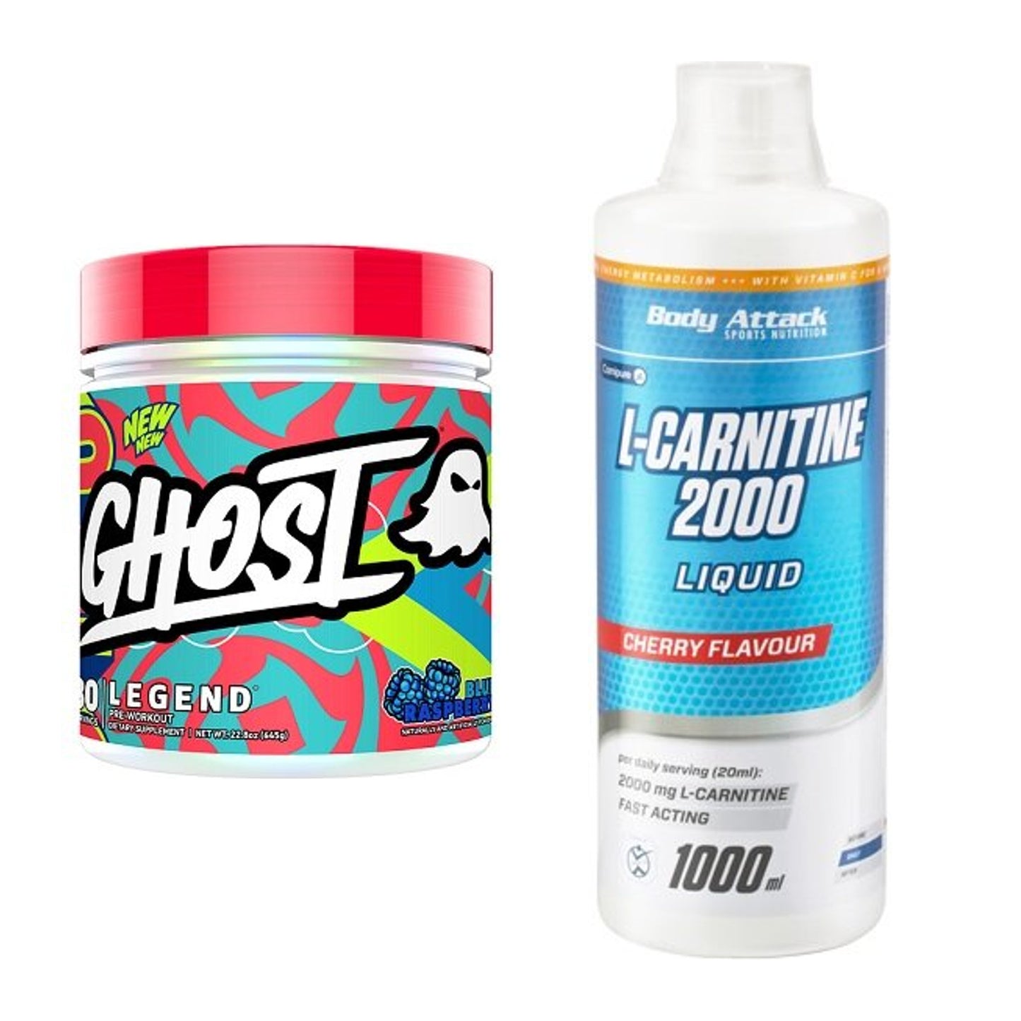 Trainings-Set: Ghost Legend V4 30 Serv. + Body Attack L-Carnitine – alle enthaltenen Artikel