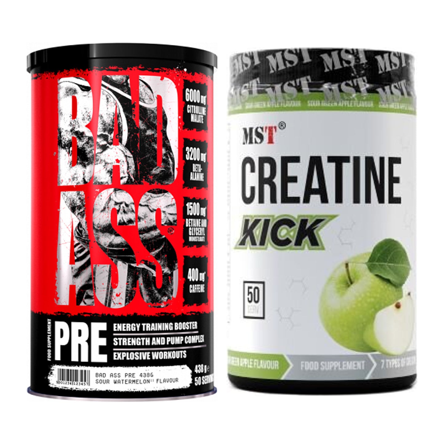 Trainings-Set: BAD ASS Pre + MST Creatine Kick – alle enthaltenen Artikel