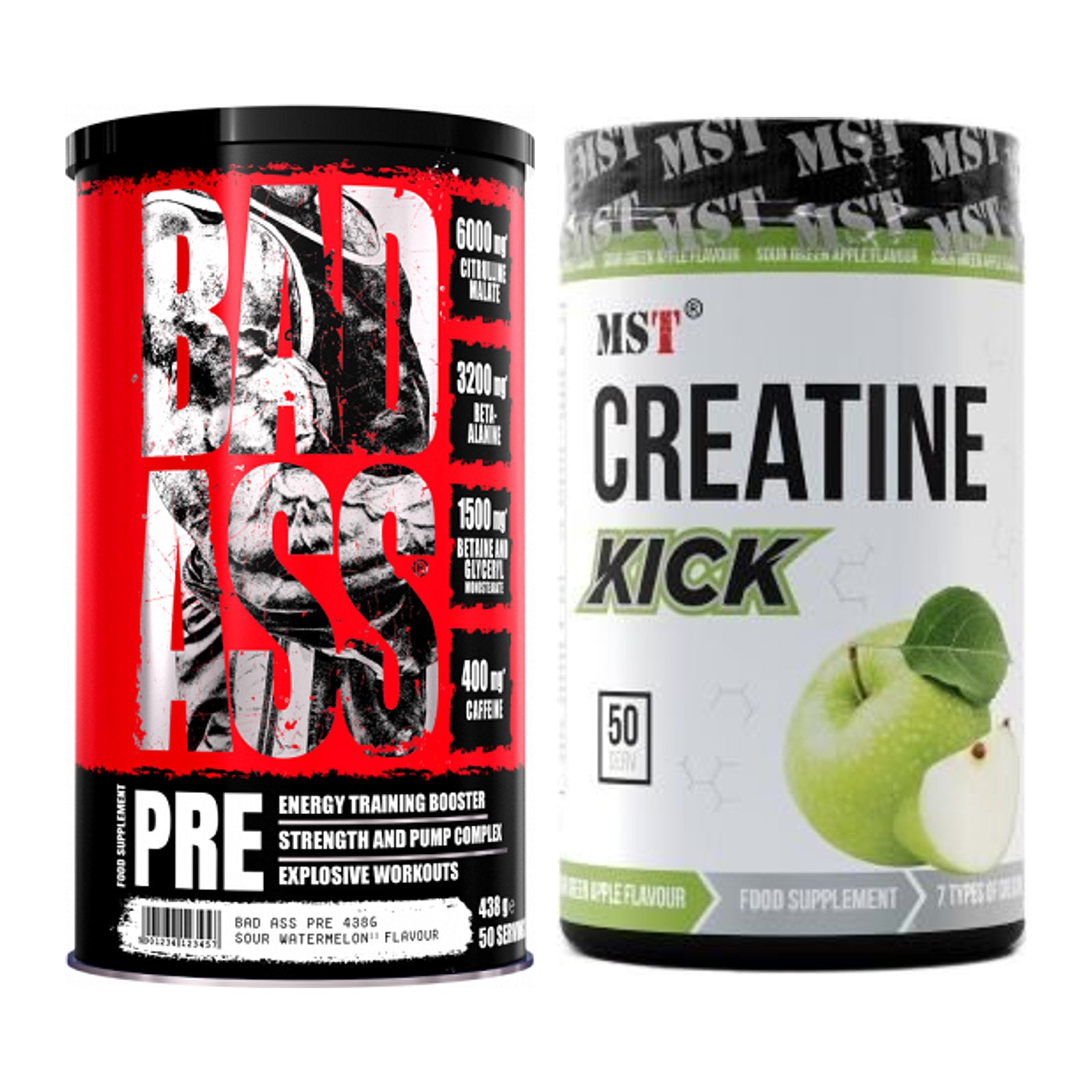 Trainings-Set: BAD ASS Pre + MST Creatine Kick – alle enthaltenen Artikel