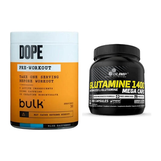 Trainings-Set: Bulk Dope Pre-Workout 30 + Olimp L-Glutamine Mega – alle enthaltenen Artikel