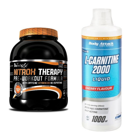 Set de antrenament: BioTech NitroX Therapy + Body Attack L-Carnitine Liquid - toate articolele incluse