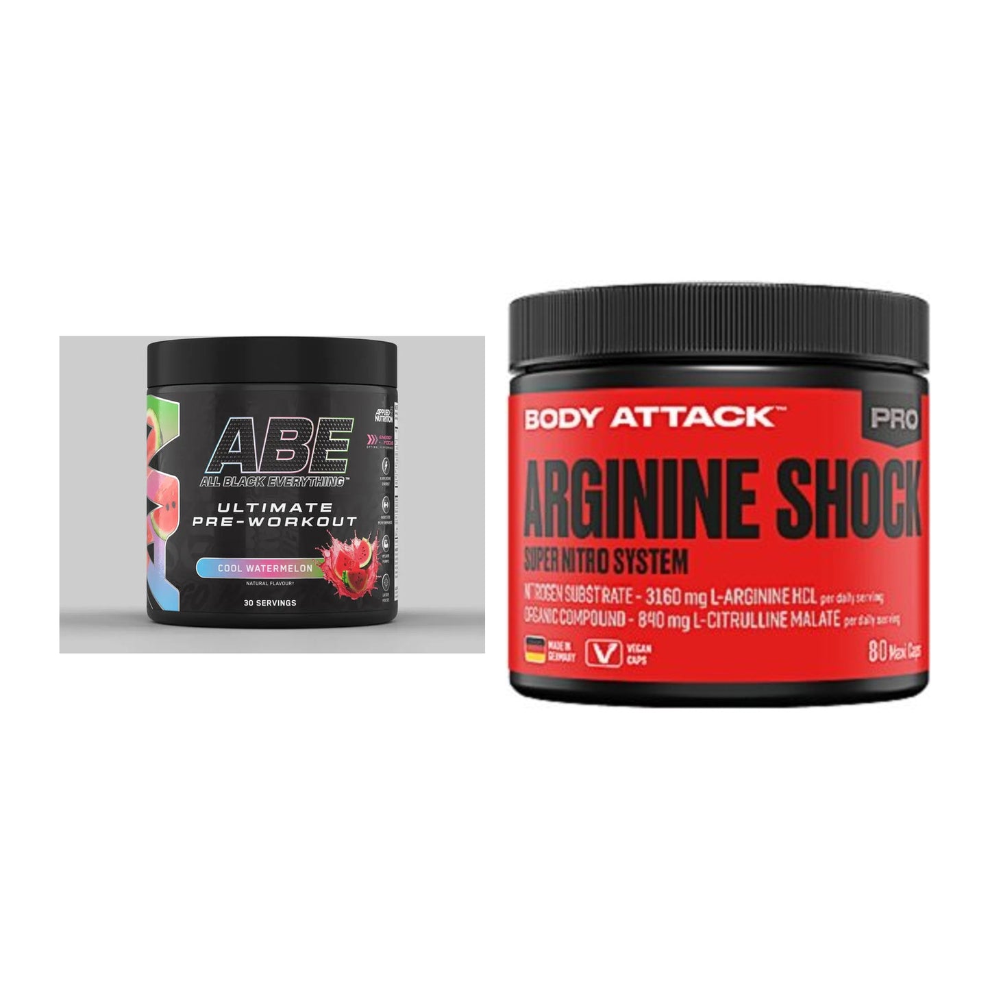 Trainings-Set: Applied Nutrition A.B.E + Body Attack Arginine Shock – alle enthaltenen Artikel