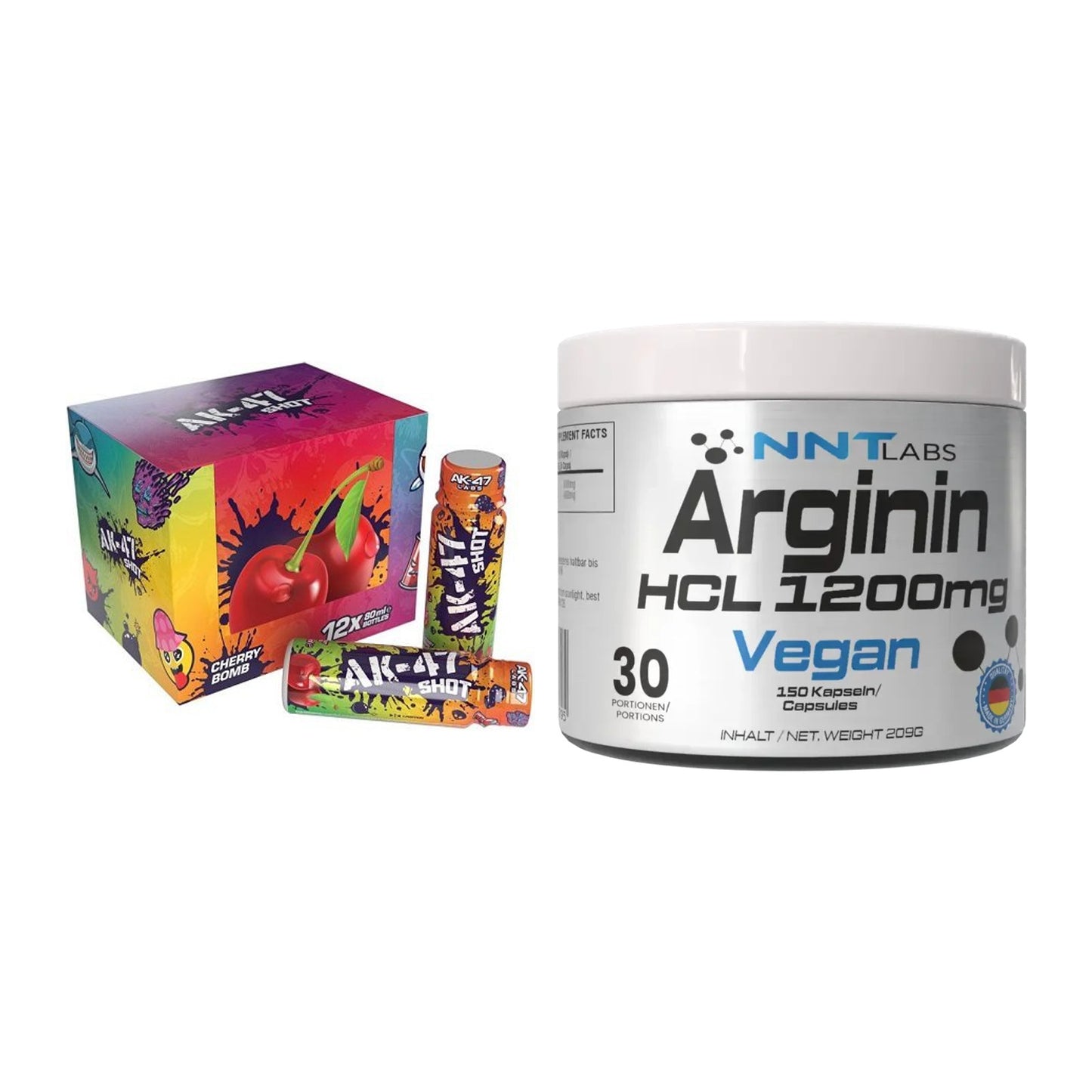 Trainings-Set: AK47 Labs AK47 Shots + NNT Arginin HCL 1200 mg – alle enthaltenen Artikel