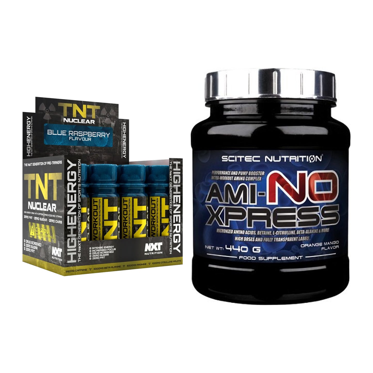 Trainings-Set: NXT Nutrition TNT Nuclear Shots + Scitec Ami-NO Xpress – alle enthaltenen Artikel