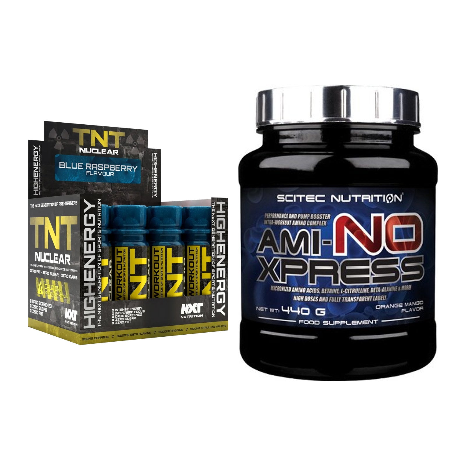 Trainings-Set: NXT Nutrition TNT Nuclear Shots + Scitec Ami-NO Xpress – alle enthaltenen Artikel