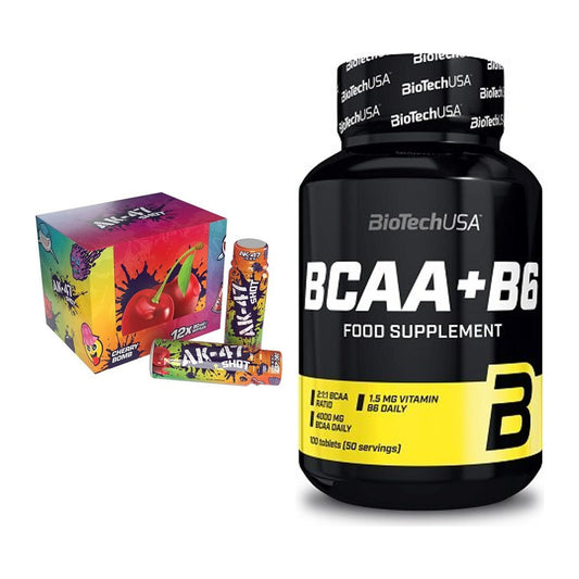 Set de antrenament: AK47 Labs AK47 Shots + BioTech BCAA+B6 100 de file - toate articolele incluse