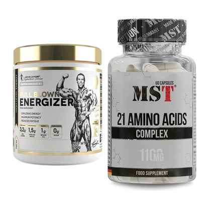 Trainings-Set: Kevin Levrone Full Blown Energizer + MST 21 Amino Acids – alle enthaltenen Artikel