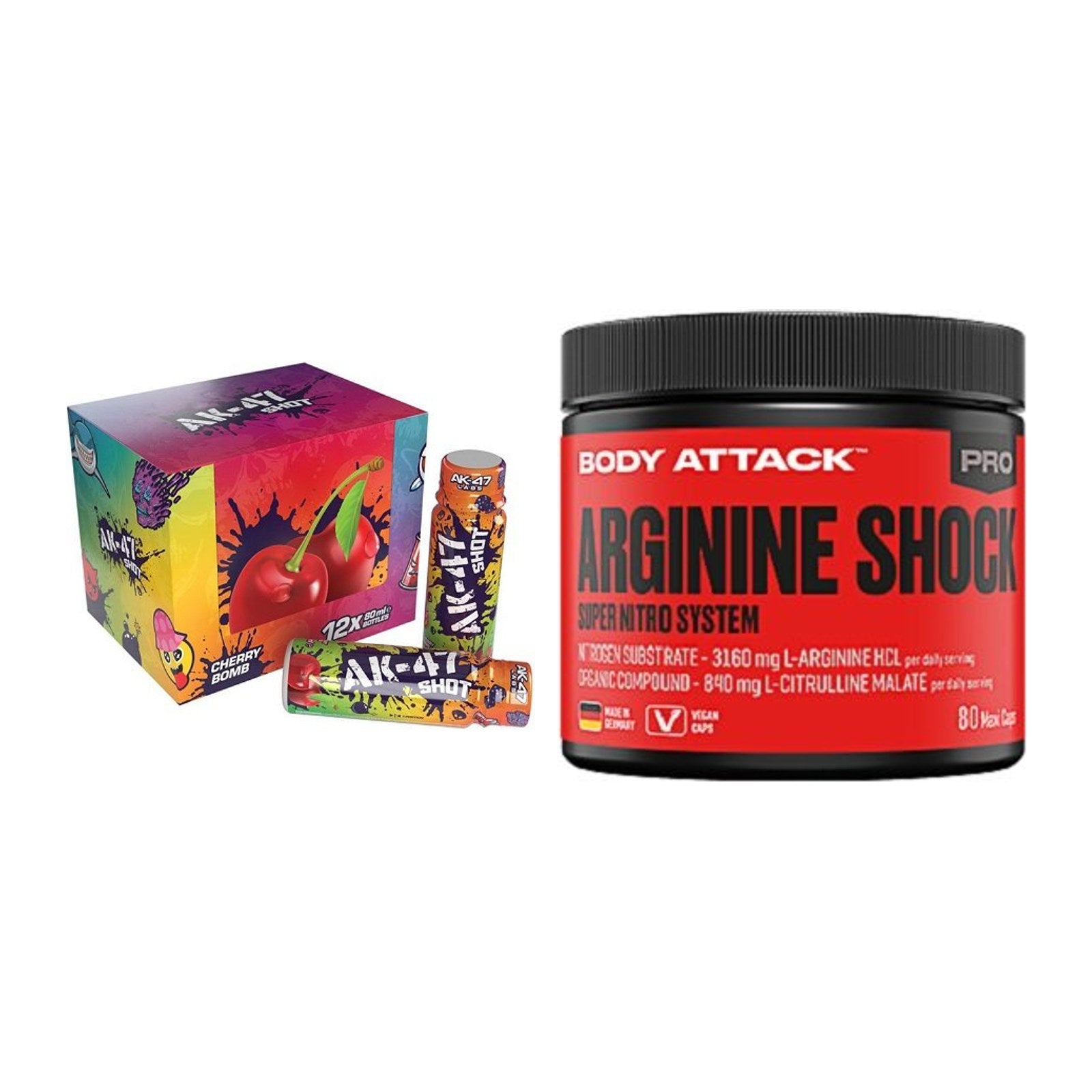 Trainings-Set: AK47 Labs AK47 Shots + Body Attack Arginine Shock – alle enthaltenen Artikel