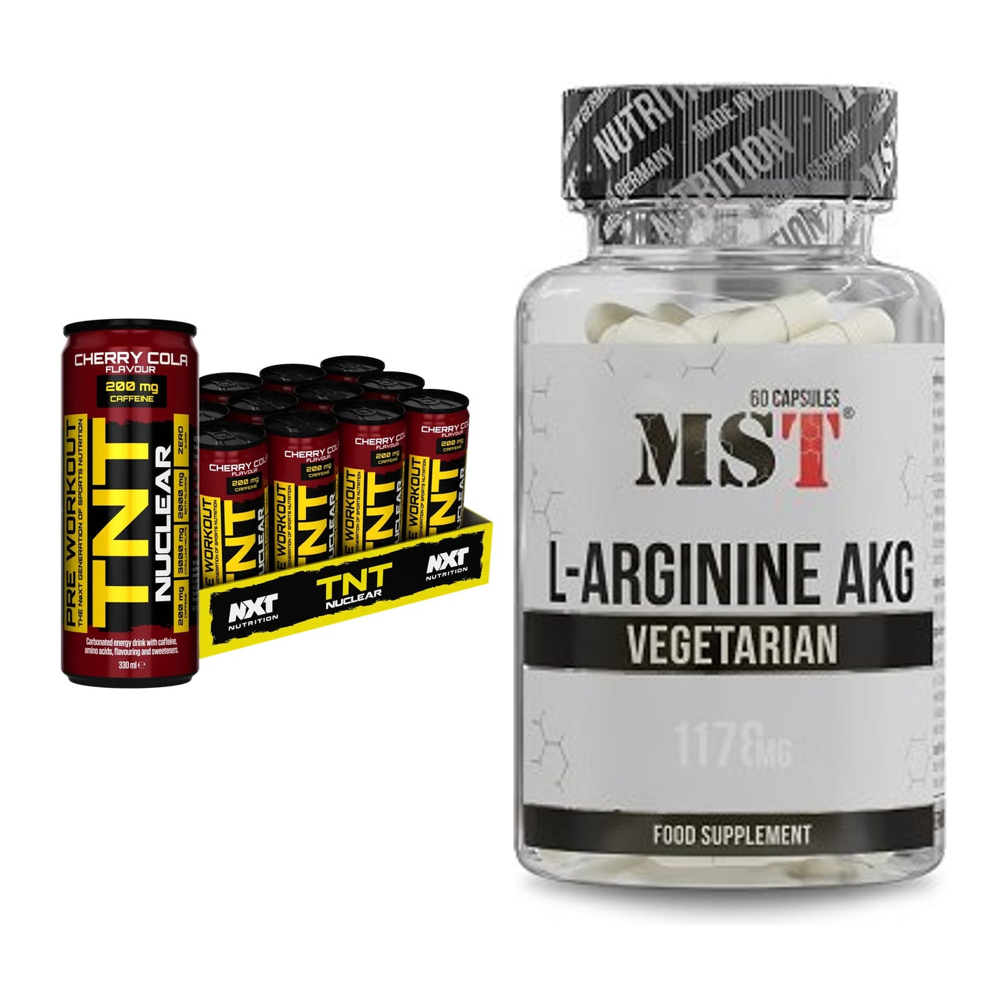 Trainings-Set: NXT Nutrition TNT NUCLEAR + MST Arginin AAKG 1178mg – alle enthaltenen Artikel