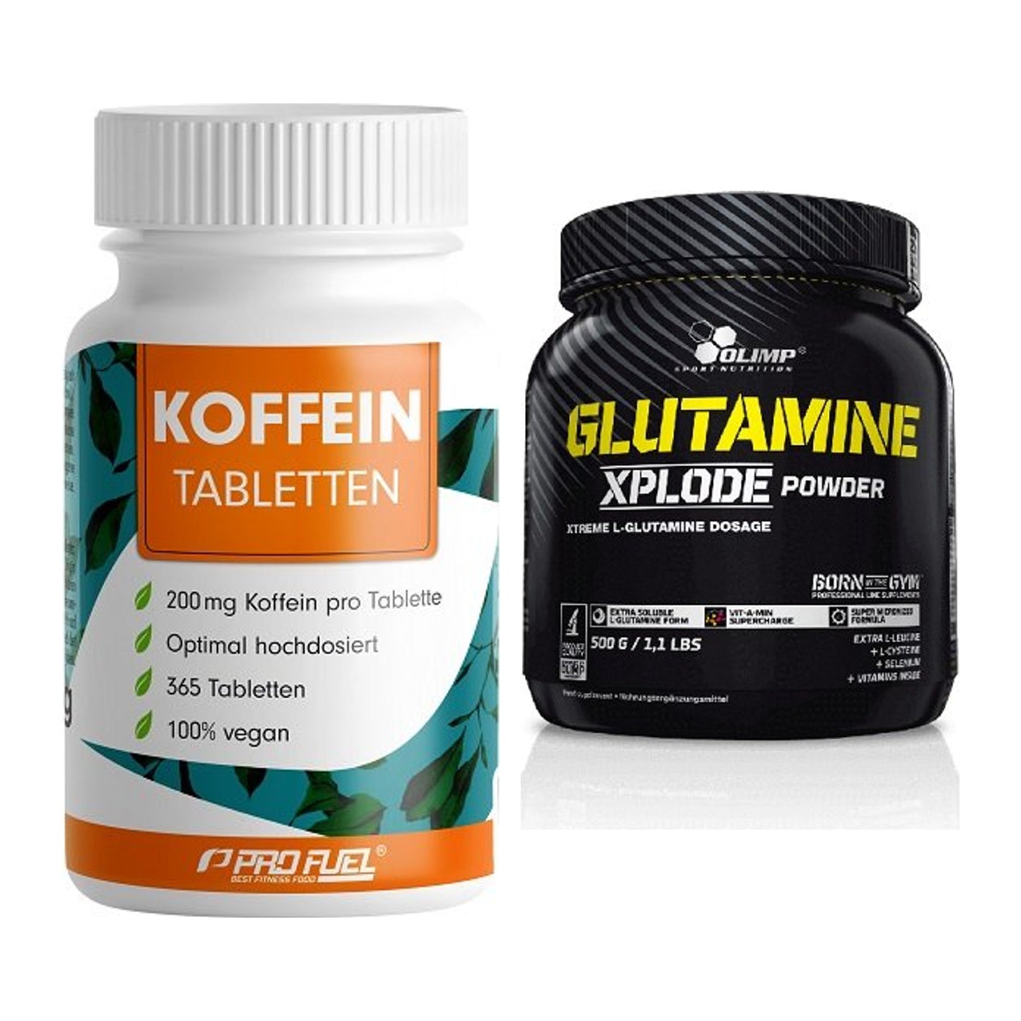 Trainings-Set: ProFuel Koffein (200mg) + Olimp L-Glutamine Xplode 500g – alle enthaltenen Artikel