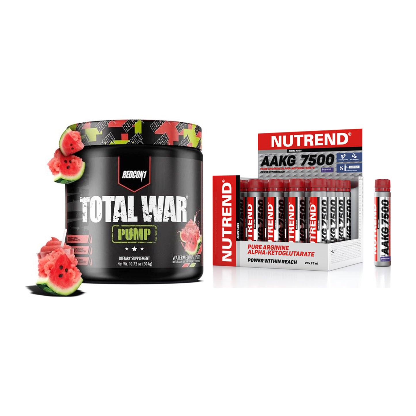 Trainings-Set: Redcon1 Total War PUMP + Nutrend AAKG 7500 Shots – alle enthaltenen Artikel