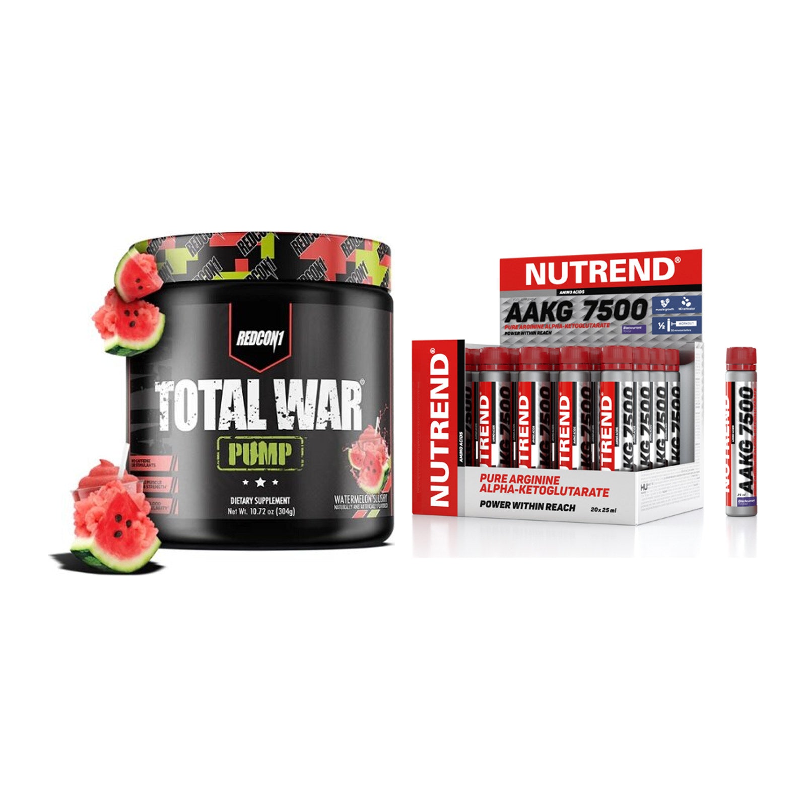 Trainings-Set: Redcon1 Total War PUMP + Nutrend AAKG 7500 Shots – alle enthaltenen Artikel