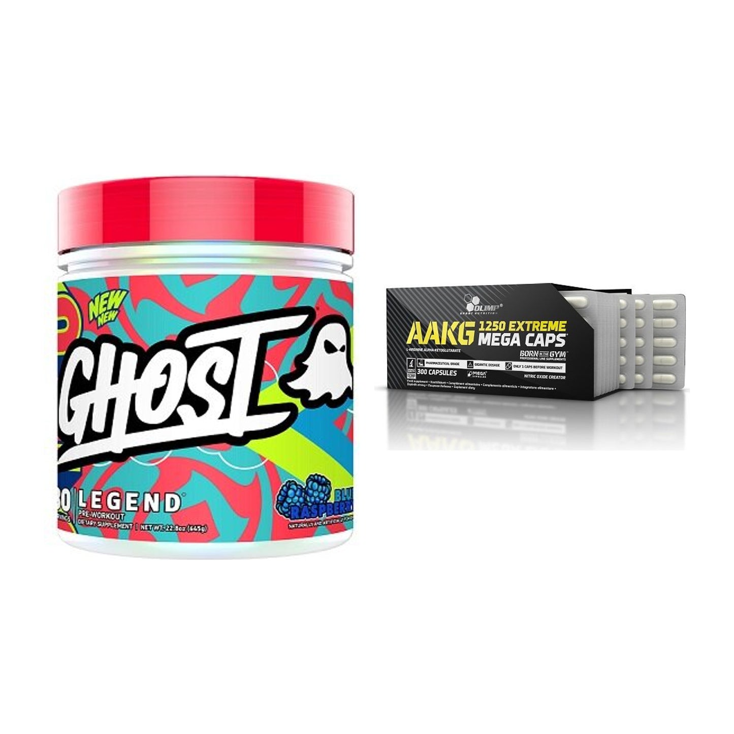 Trainings-Set: Ghost Legend V4 30 Serv. + Olimp AAKG Extreme Mega Caps – alle enthaltenen Artikel