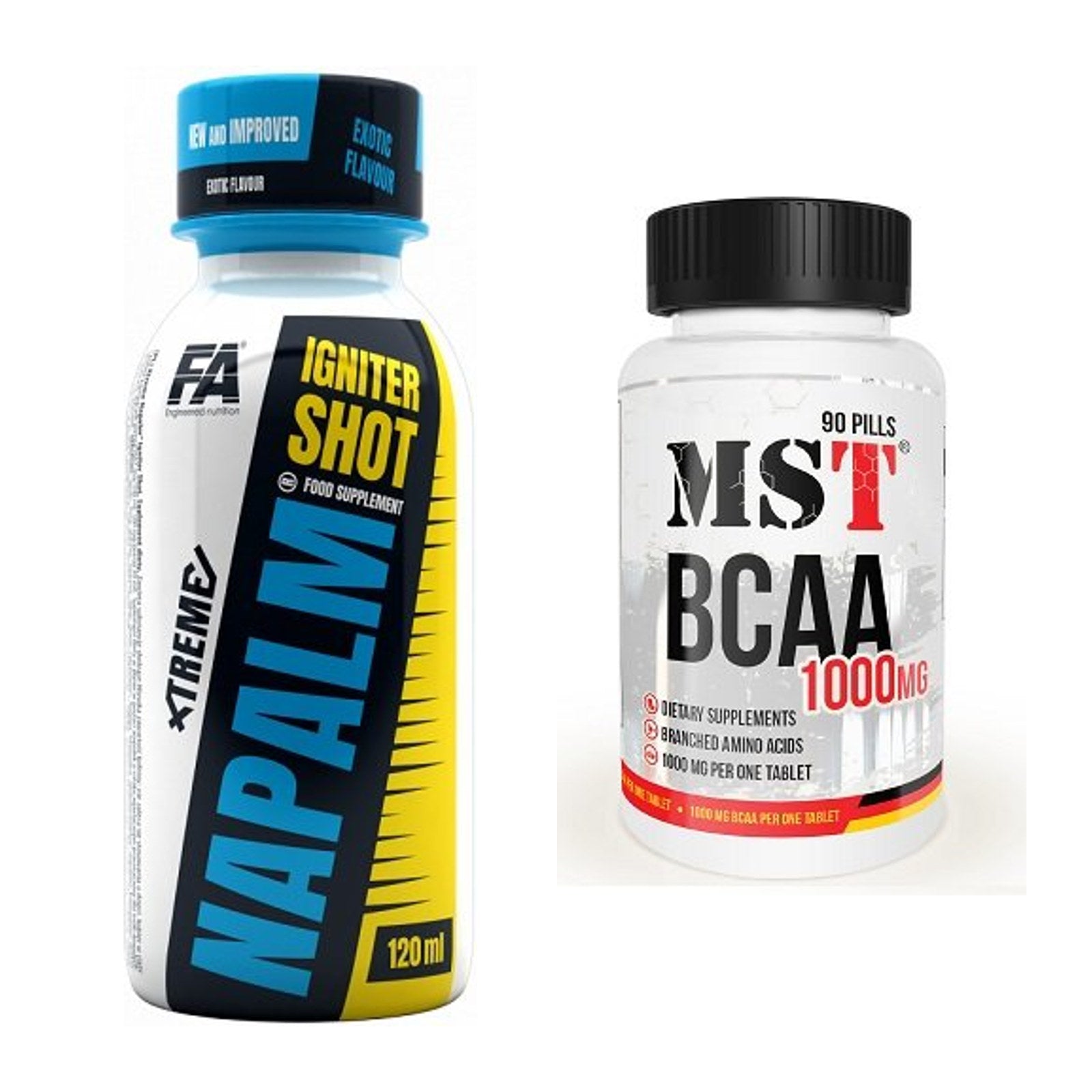 Trainings-Set: FA Nutrition Xtreme Napalm + MST BCAA 1000 (90 Tabl.) – alle enthaltenen Artikel