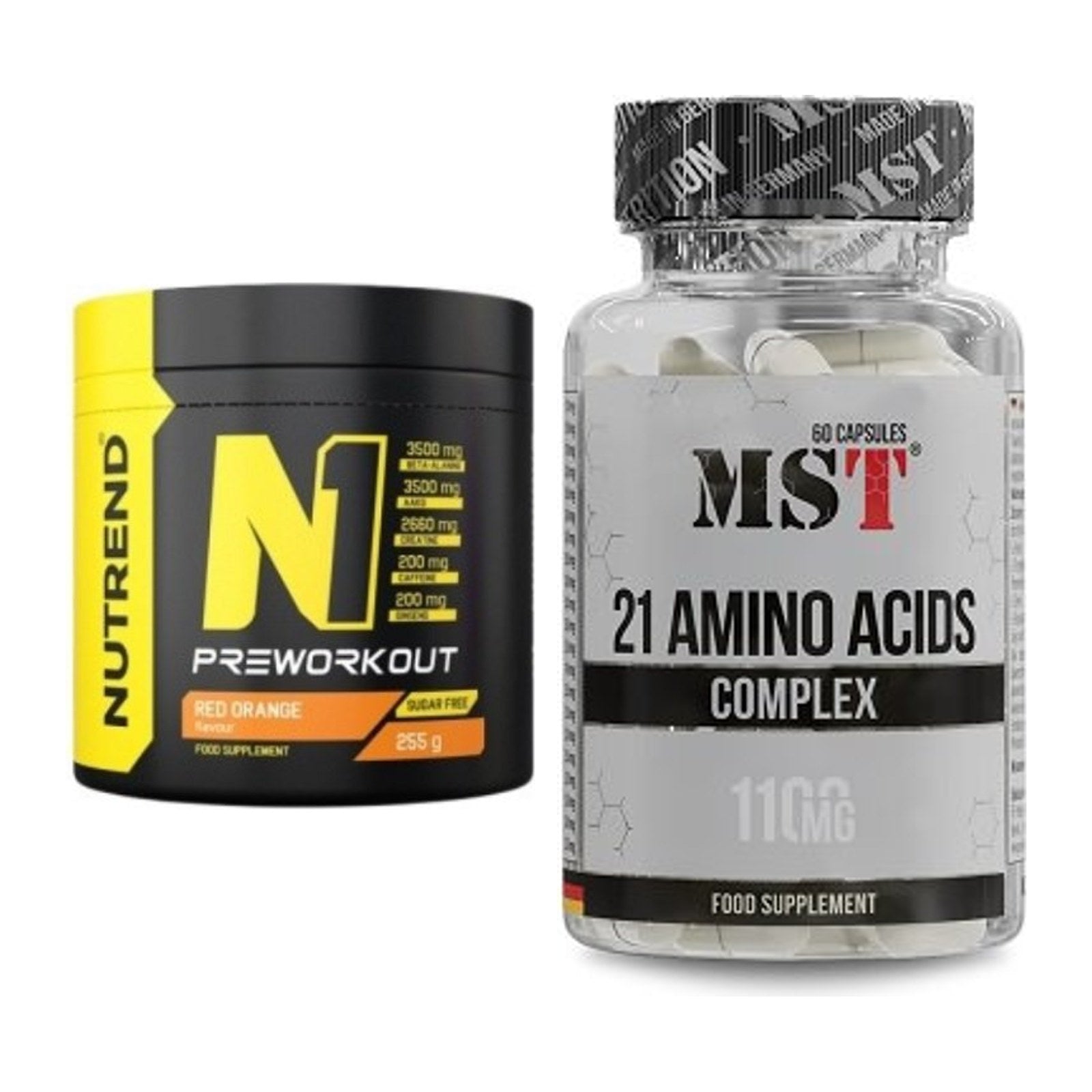 Trainings-Set: Nutrend N1 Preworkout 255g NEU + MST 21 Amino Acids – alle enthaltenen Artikel