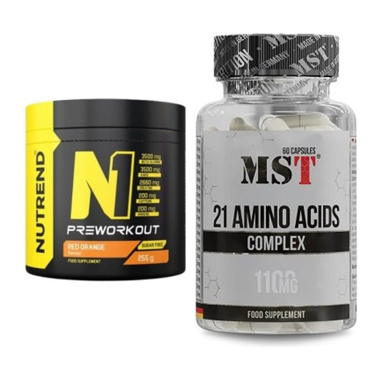 Trainings-Set: Nutrend N1 Preworkout 255g NEU + MST 21 Amino Acids – alle enthaltenen Artikel